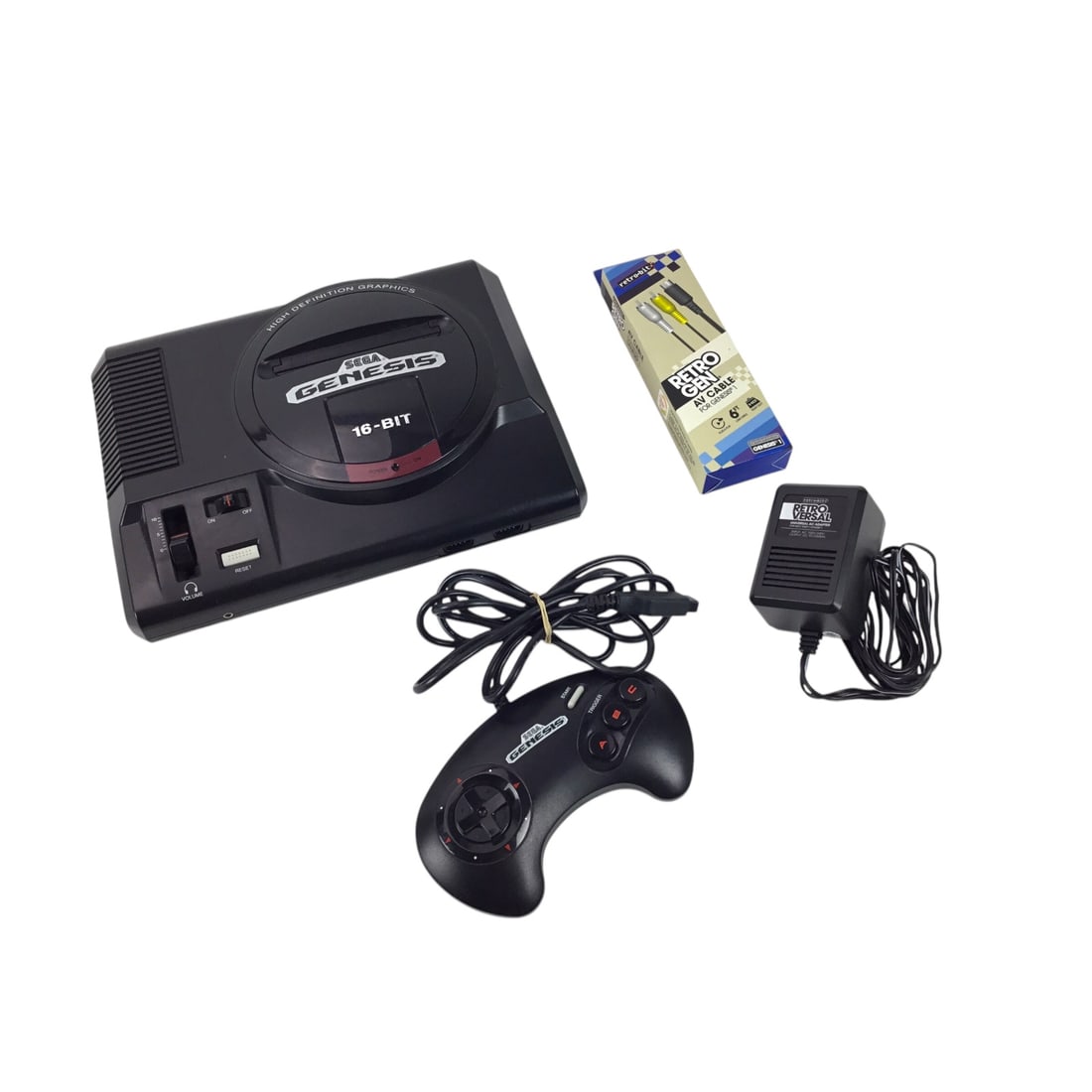 Sega Genesis System with New Sealed A/V Cables - Powers On, No Display: Original Sega Genesis Model 1 console with one controller and a brand-new, sealed A/V cable set included. The system powers on but currently does not produce video output, and is being sold as-is. The