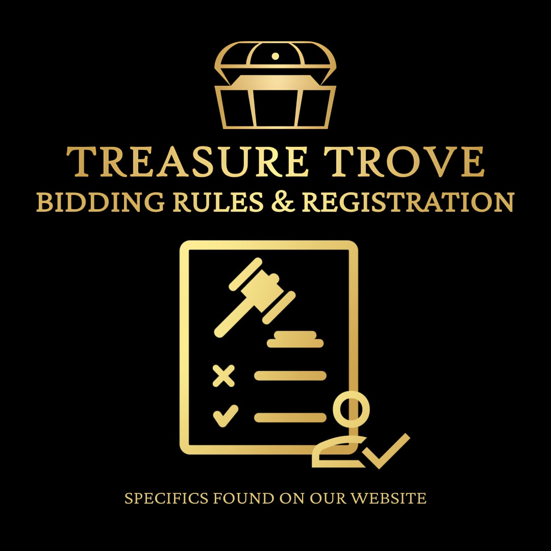 Bidding Rules & Registration: We offer multiple convenient ways to participate in our auctions: TreasureTroveAuctions.com: Our official auction platform, providing the best quality bidding experience and rates.