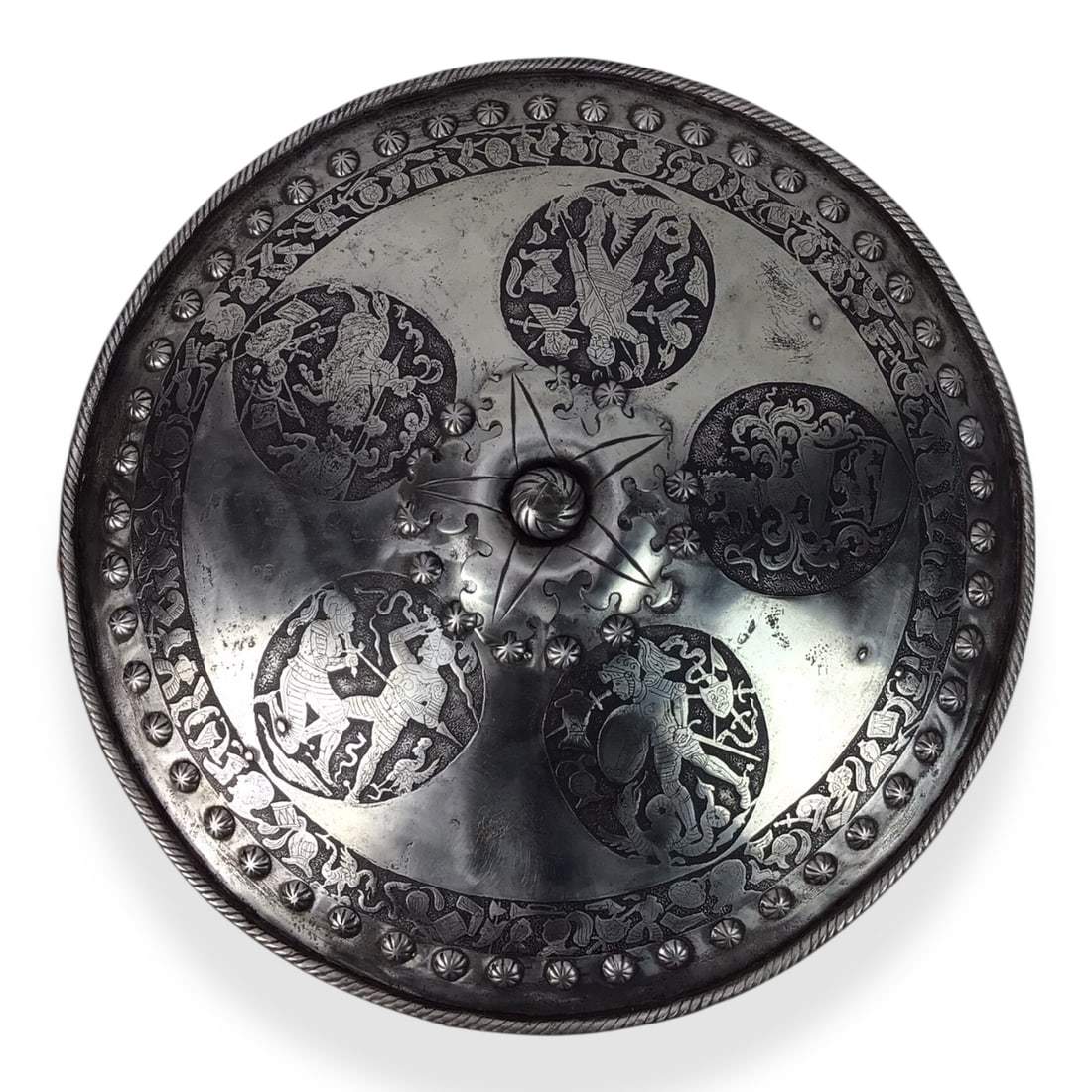 Pisan Milanese Elaborately Etched Shield circa 1600 with Original Padding (1 of 20)