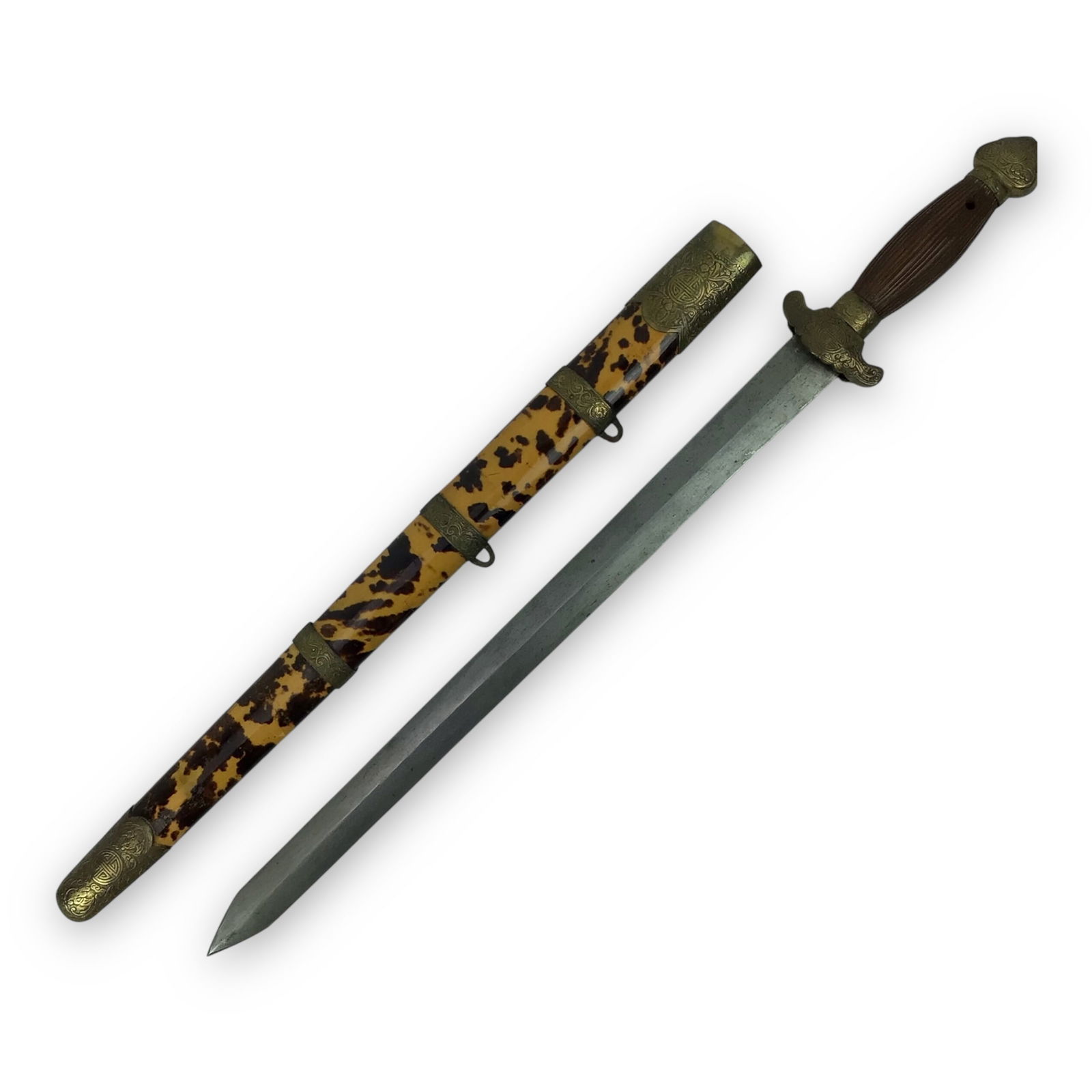 Chinese Qing Dynasty Jian Sword - Beautiful Turtle Shell Scabbard (1 of 16)