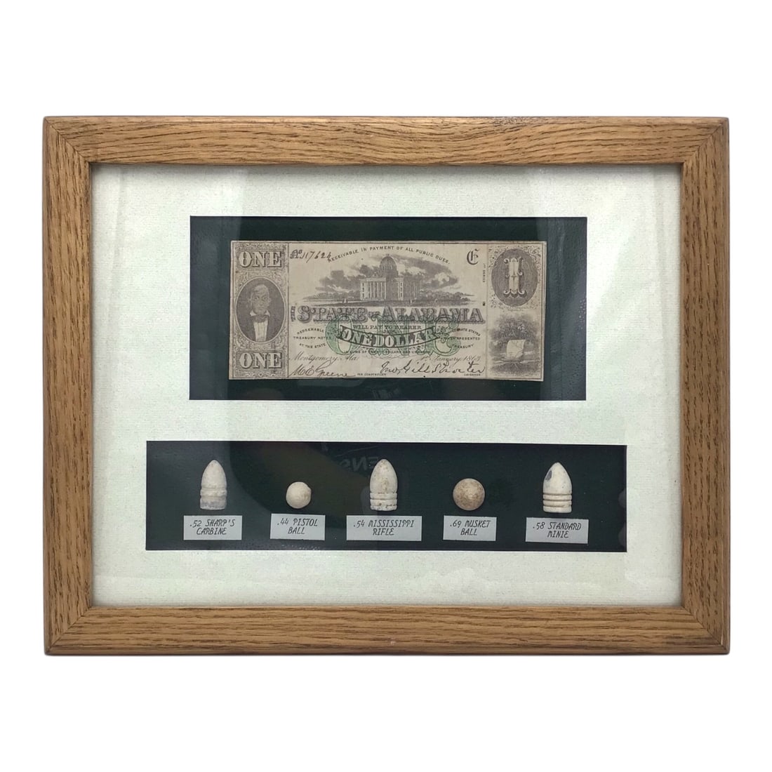 Civil War Framed Artifact Display | Bullets and Alabama Currency (1 of 6)