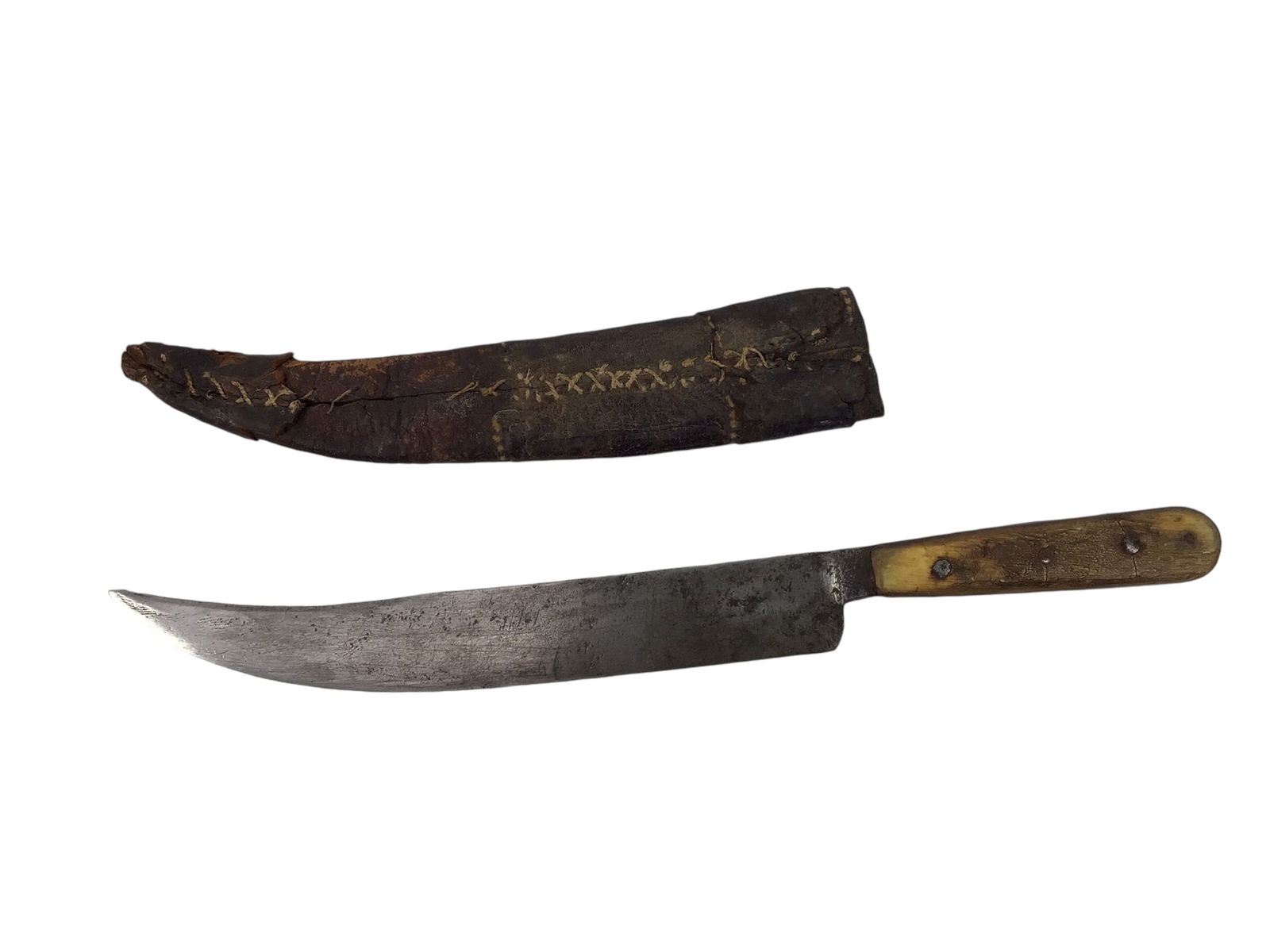 American Frontiers 19th C. Knife Bone Handle with Leather Sheath (1 of 7)