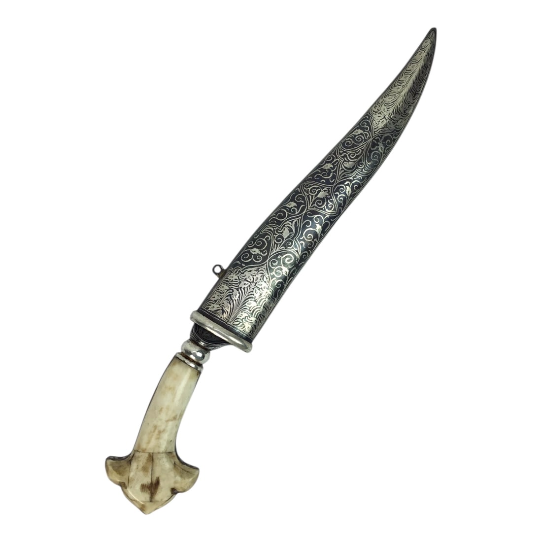 Middle Eastern Damascus Blade Bone Handle Knife with Sheath (1 of 10)