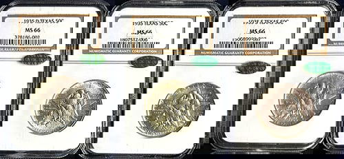 1935 Texas Independence Centennial Commemorative Half Dollar Set - MS66 | Three-Mint Set (1 of 5)