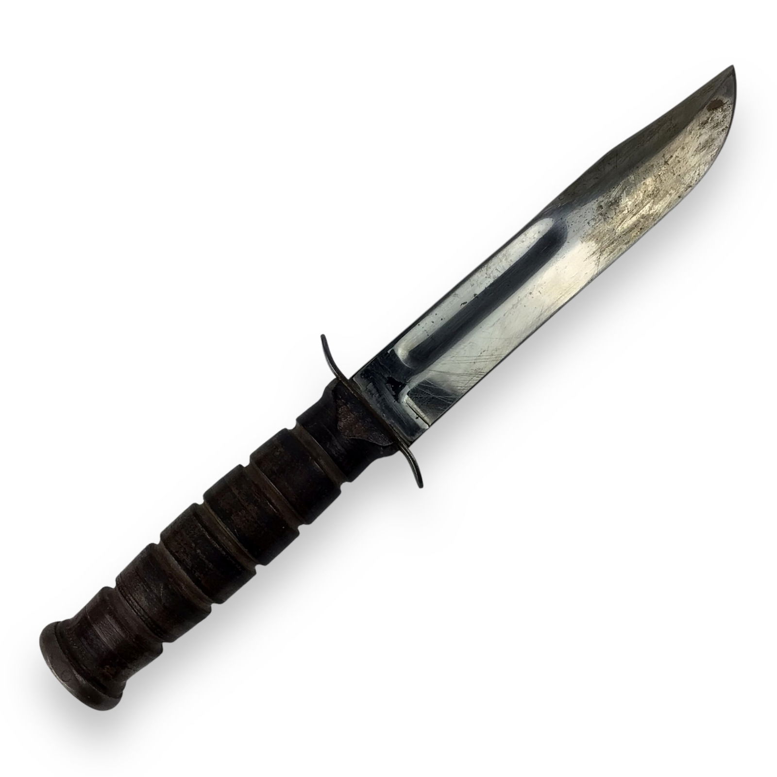 U.S. Military Fighting Knife by Camillus Cutlery Co. - Post-WW2 Service Era: This U.S. military fighting and utility knife was manufactured by Camillus Cutlery Co., as identified by the clear "U.S. CAMILLUS N.Y." tang stamp. Based on construction details and stamp style, this