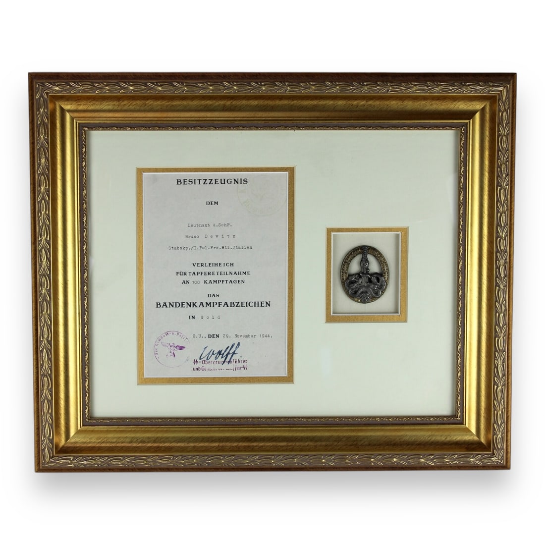 Spanish Bandit Warfare Badge in Gold With Award Certificate Professionally Framed and Matted (1 of 7)