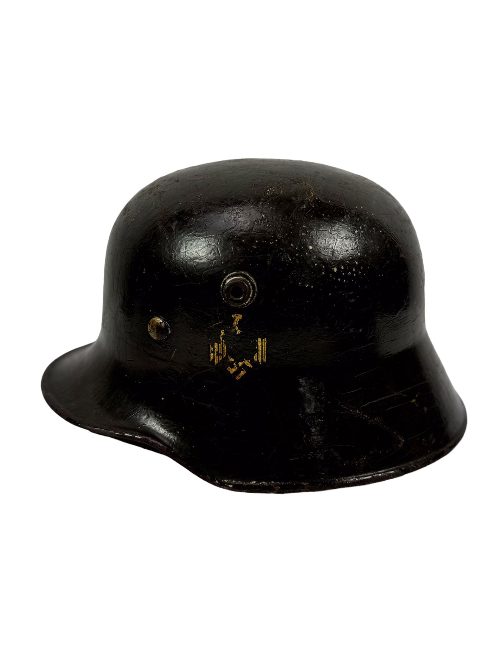 German WW1 M17 Helmet Reissued for WW2 | Gold Kriegsmarine Eagle Decal! | Complete & Rare Example!: This Imperial German WWI M17 Helmet represents a rare and compelling example of military continuity across two world wars. Originally produced for German forces during the First World War, this helmet