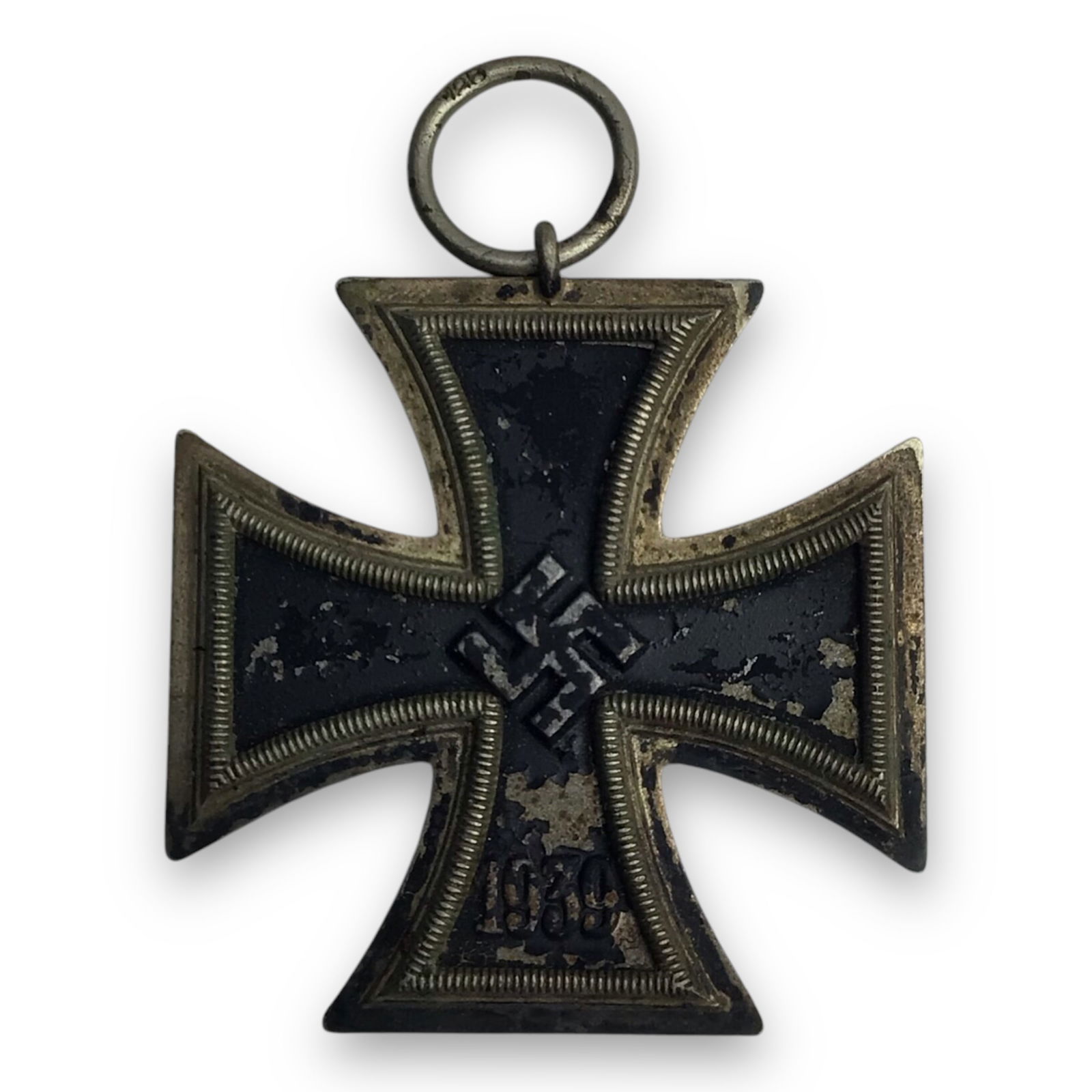German WW2 Iron Cross, First Class, 1939, Maker Marked "128" S. Jablonski GmbH: This WW2 German Iron Cross, First Class (Eisernes Kreuz 1. Klasse 1939) is an original maker-marked example, stamped "128" for S. Jablonski GmbH, a known manufacturer of high-quality military deco