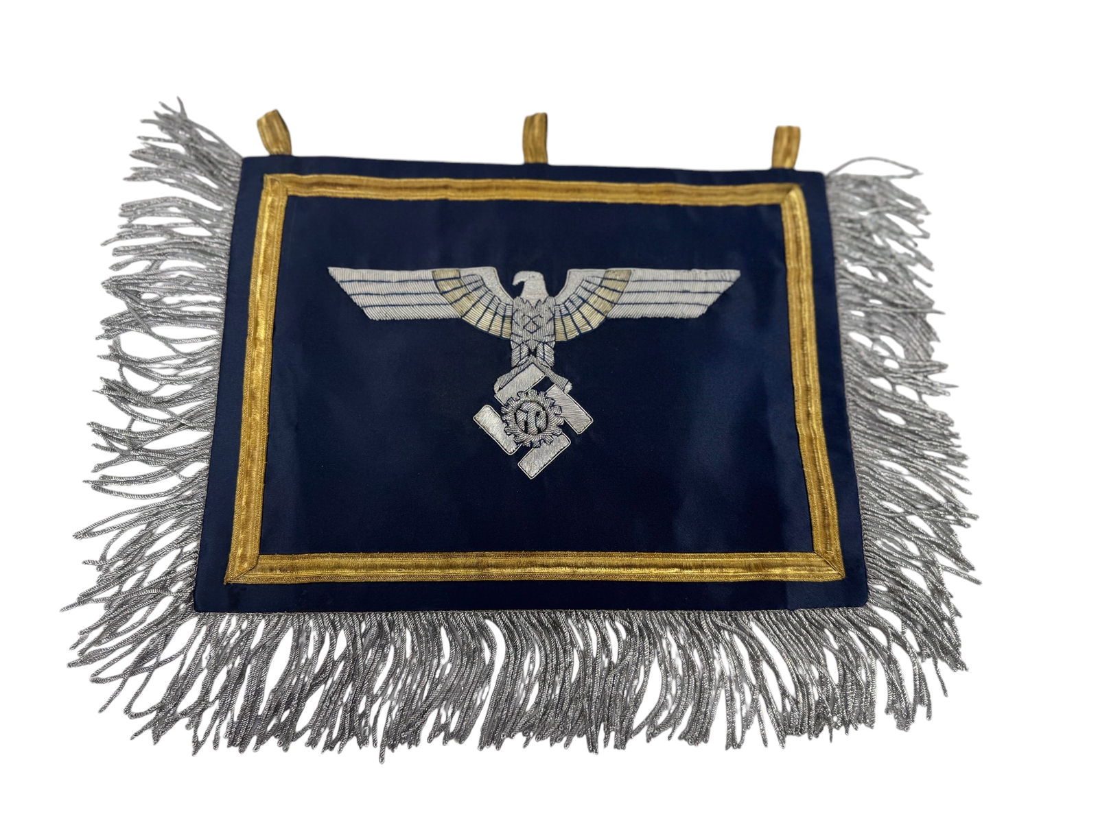 Extremely Rare German Teno Deputy Chief Erich Hampe Senior Officer Command Flag/Banner Double Sided!: This extremely rare German WW2 TENO (Technische Nothilfe) Deputy Chief Senior Officer Command Flag / Trumpet Banner is double-sided with exceptional historical significance. The silver eagle