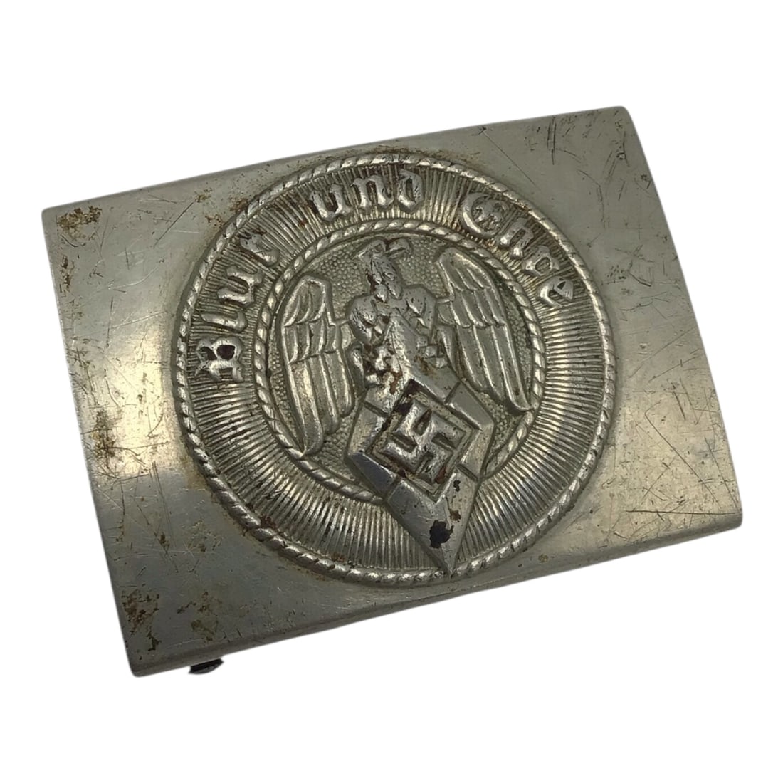 Early German WW2 Hitler Youth Jungvolk Belt Buckle by Assmann - Stamped RZM 17: This outstanding German WWII Hitler Youth Jungvolk belt buckle is an early, heavy example manufactured by Assmann & Sohne of Ludenscheid and properly RZM stamped RZM 17. The die-struck steel buckle re