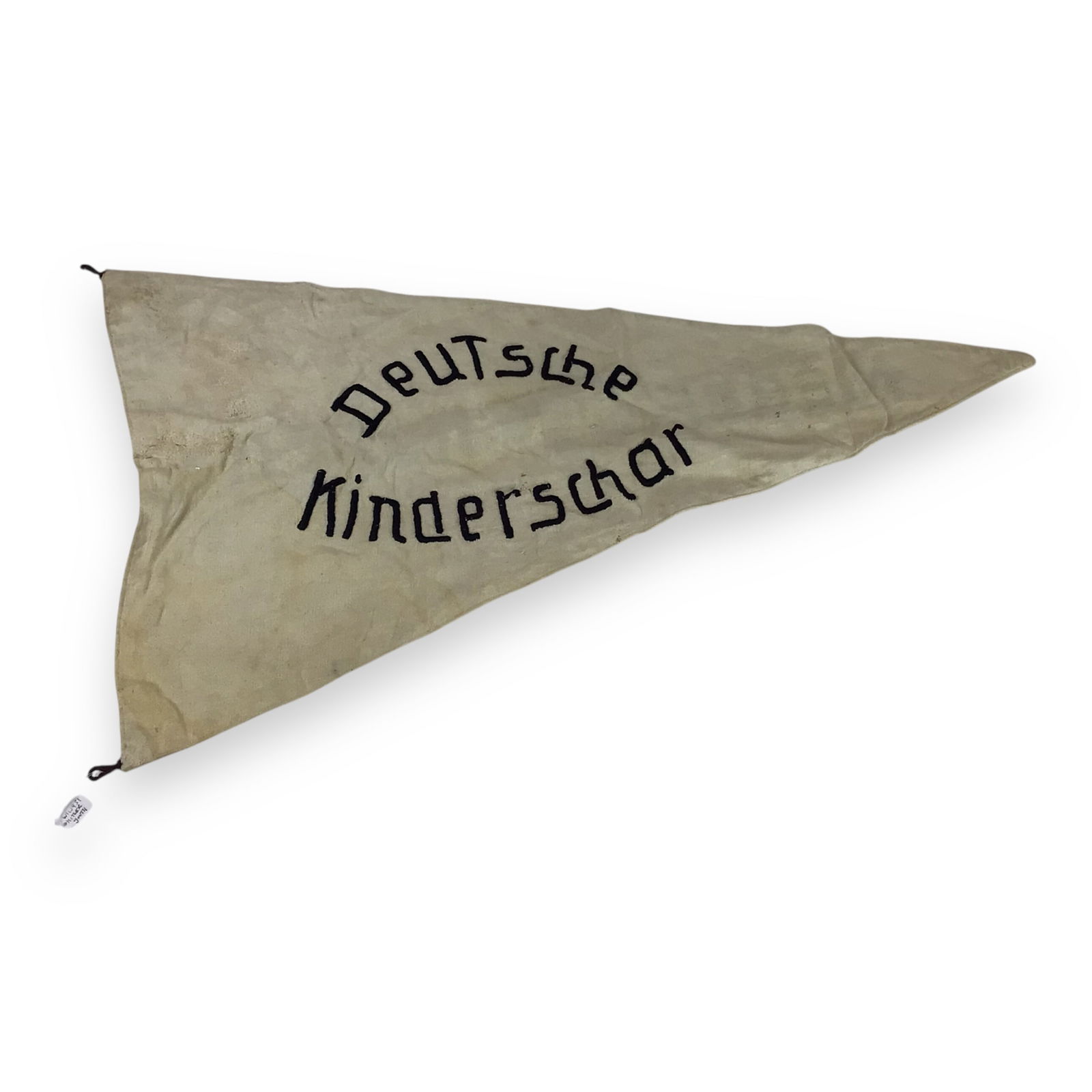 SUPER RARE Third Reich Deutsche Kinderschar Niederhofen | German Childrens League, Pre-Hitler Youth: An exceptionally rare WWII-era Triangular Pennant from the Deutsche Kinderschar (German Group of Children's League), an early National Socialist youth organization. This double-sided, off-white fabric