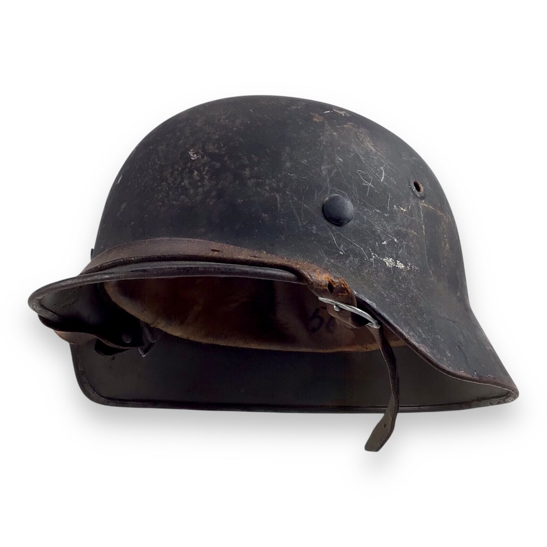 Waffen-SS Double Decal Helmet, M40 ET64, Lot 898, Size 56 - Worn Decals: This original German WWII Waffen-SS M40 helmet is an ET64 example with a correctly rolled edge and retains its likely original liner (size 56) and what appears to be the original chinstrap, both in no