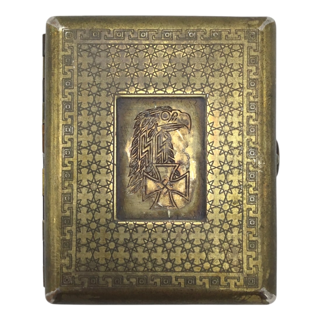 Exceptionally Rare Waffen-SS Officer's Gilt Cigarette Case Dated 1943 | Initialed "R.W.": This original World War II German Waffen-SS officer's cigarette case is a high-quality personal item, finished in an elegant gilt gold wash and bearing the engraved initials "R.W."? along with the dat