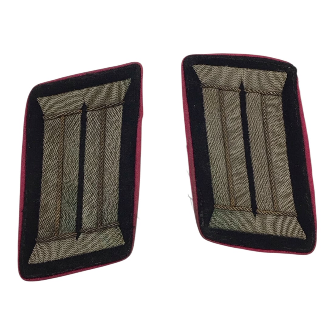 SS Sturmgeschutz Panzer Unit Collar Tabs with Pink Piping - Mint & Extremely Rare!!: This exceptionally rare matching set of SS Sturmgeschutz Panzer Unit collar tabs is offered here in mint, unissued condition, complete with the distinctive pink Waffenfarbe piping denoting armored and