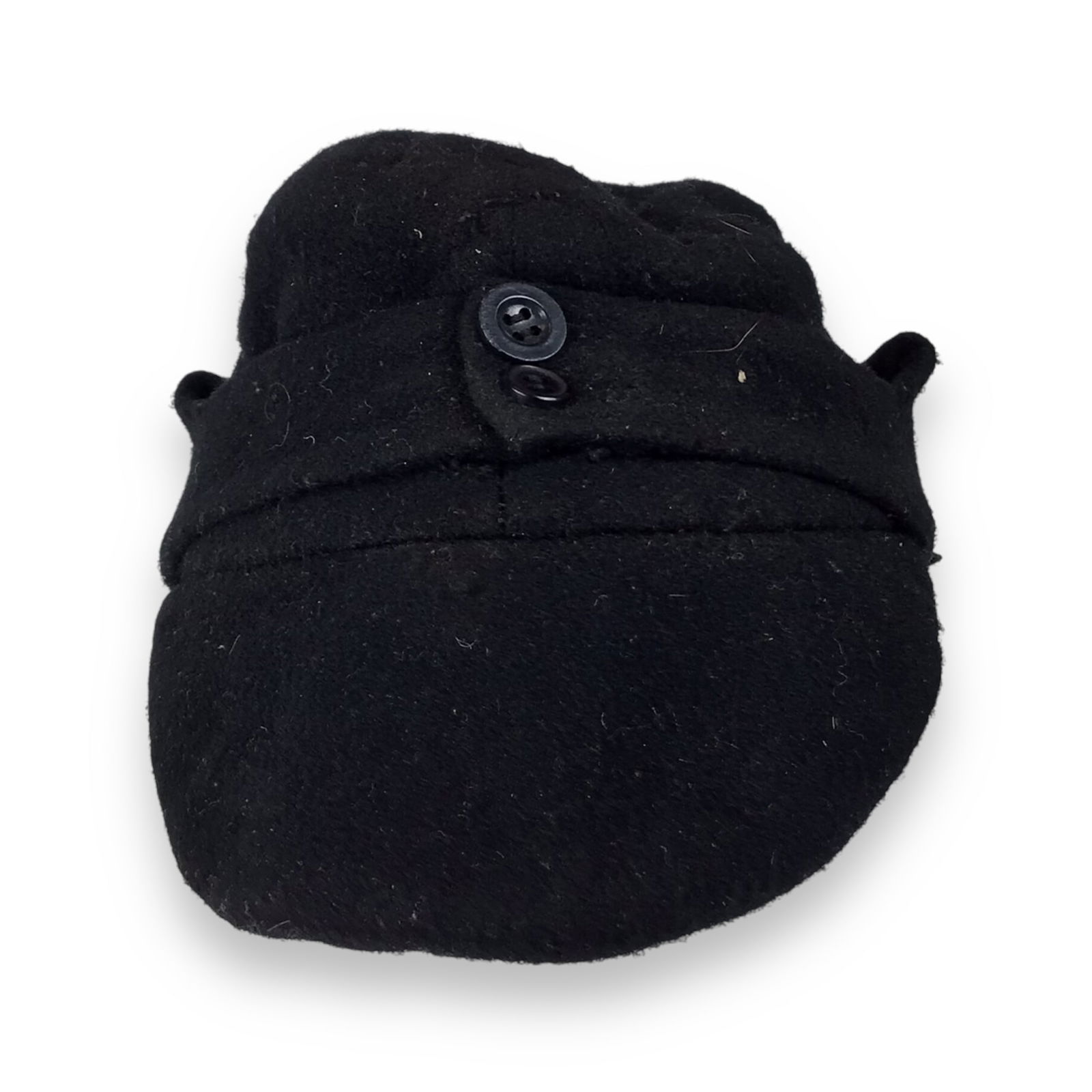 Rare German WW2 Elite EM M43 Panzer SS Field Hat: A German WW2 Elite EM (Enlisted Man) M43 Panzer SS Field Hat, constructed from thick, dark wool and showing period wear and age-related fading. This cap features a double-button front closure and reta