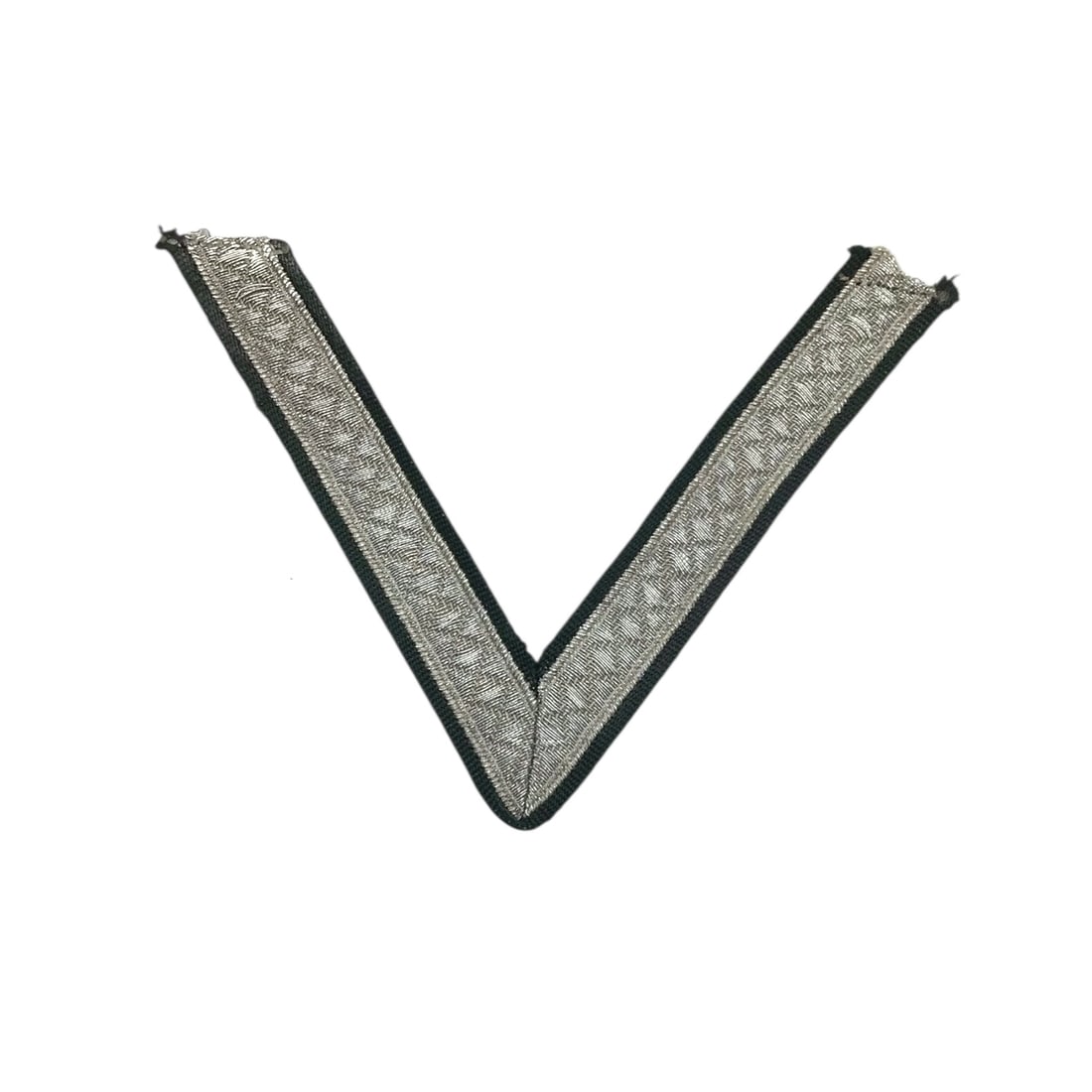 Rare German SS Stabsscharfuhrer Sleeve Winkel "Der Spieb": This exceptionally rare German WWII SS Stabsscharfuhrer sleeve winkel, commonly known as the "Der Spieb" chevron, is a seldom-seen example of senior NCO distinction within the SS. Constructed with dis