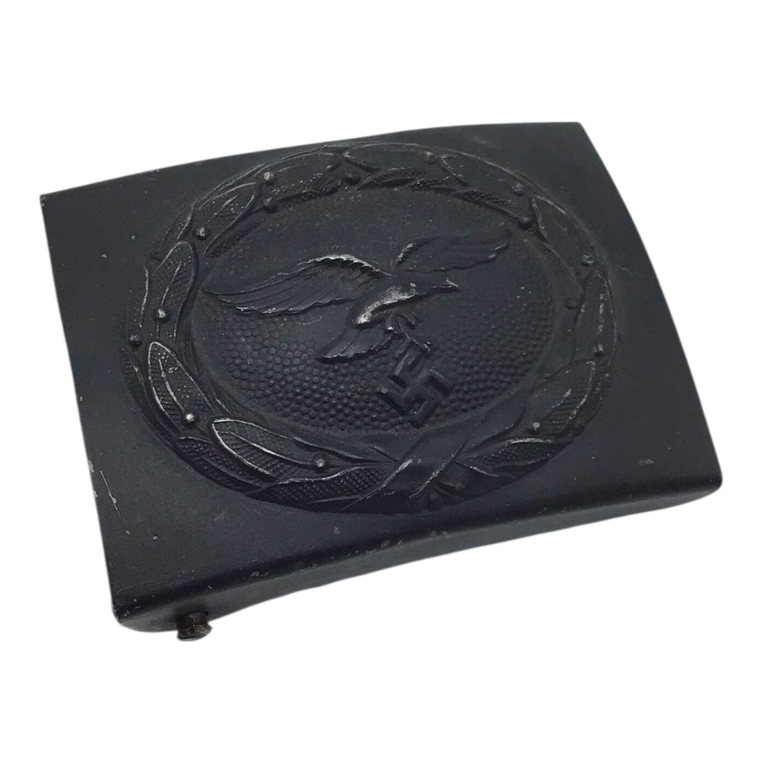 Rare German Luftwaffe 'Black Painted' Steel Buckle Fine Condition - Vet Bringback!: This German WWII Luftwaffe black painted steel belt buckle is a solid wartime example attributed as a veteran bringback to the United States. The buckle remains unmarked, which is correct for this typ