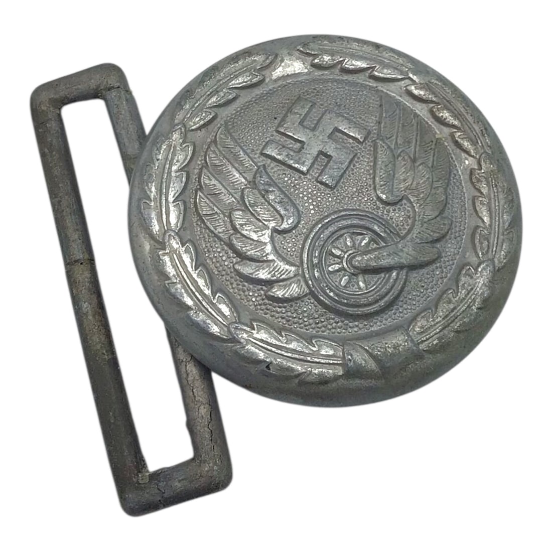 Rare German Reichsbahn Officer Belt Buckle 2nd Pattern - Likely Late War: This impressive German WWII Reichsbahn officer belt buckle is a rare second-pattern example produced in heavy zinc alloy with single-piece construction. The buckle remains unmarked, as expected for la