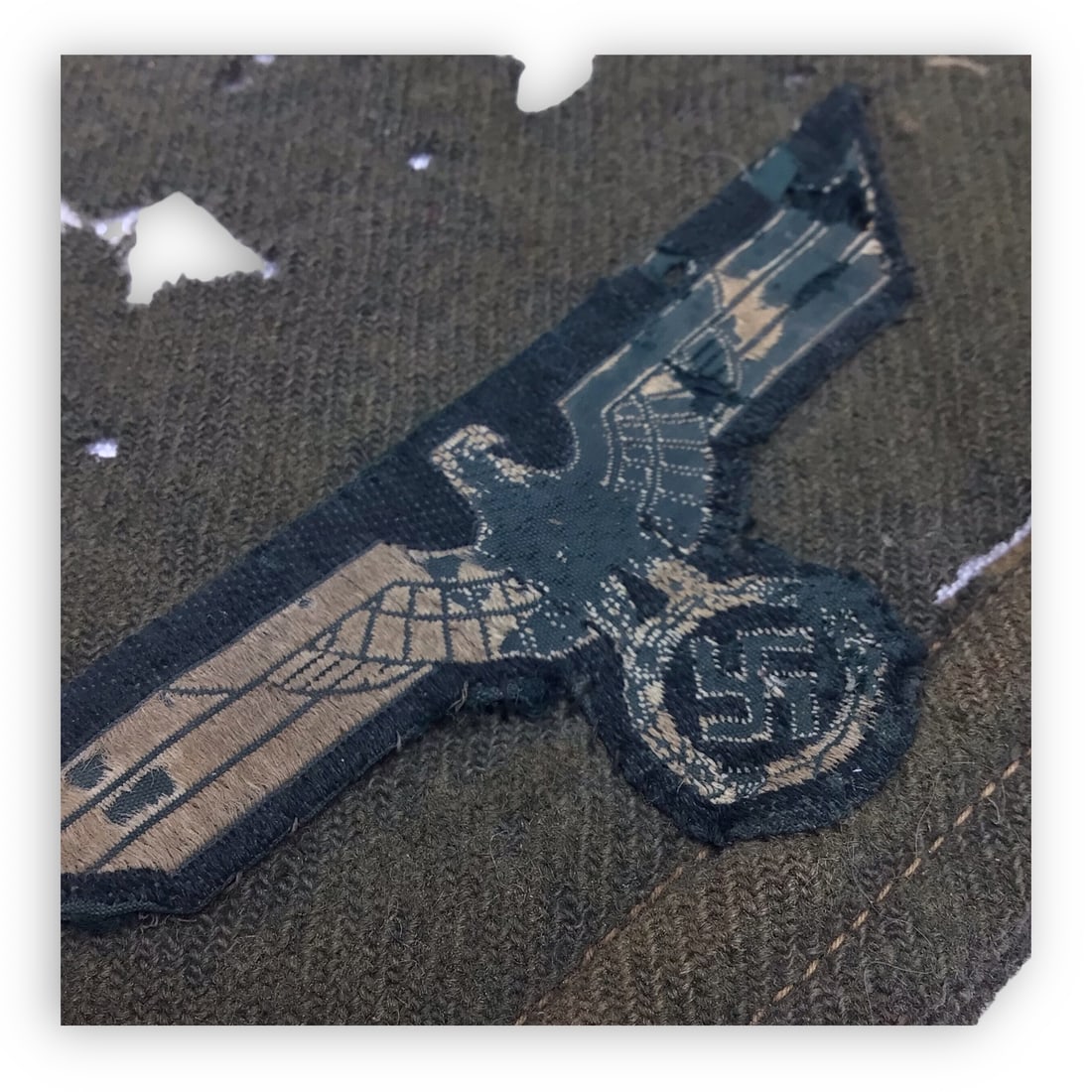 German Heer Breast Eagle Patch Uniform Removed Field Worn Example - WW2 - 3