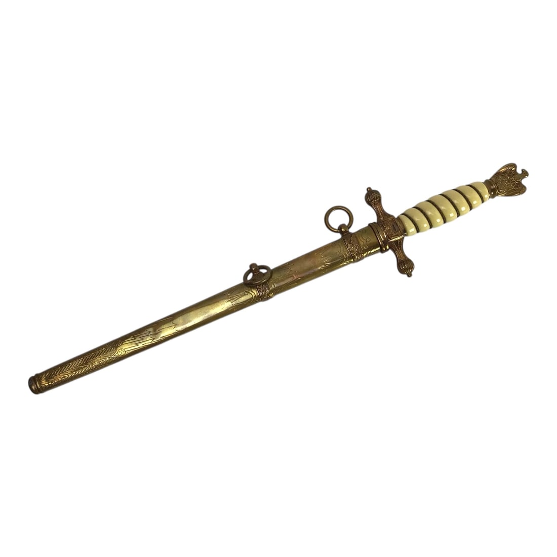 Rare German WW2 Kriegsmarine Officer's Dress Dagger with Scabbard - Rare Variant!: This German WWII Kriegsmarine Officer's Dress Dagger is a striking ceremonial sidearm, distinguished by its refined naval aesthetics and high-quality craftsmanship. The dagger features a beautifully d