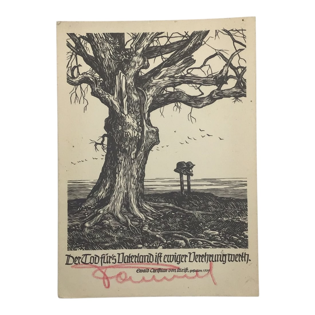Erwin Rommel Red Pencil Signed Propaganda Postcard | German Third Reich Signature: This original WWII-era German propaganda postcard bears a red pencil signature of Field Marshal Erwin Rommel, one of Germany's most renowned military commanders. The card remains in very good original