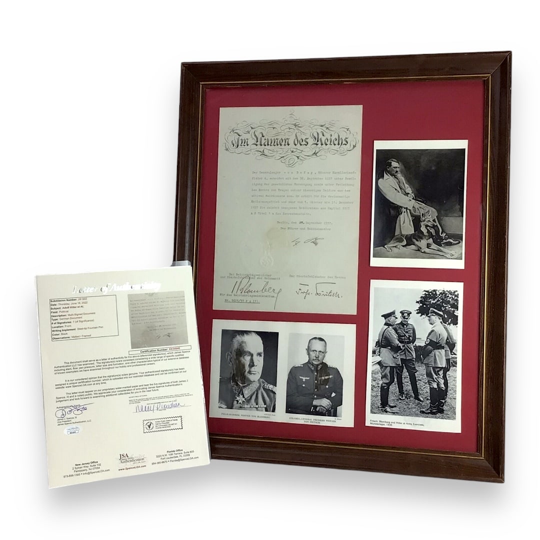 Dual-Signed Adolf Hitler & Werner von Blomberg Military Decree | JSA Certified: This extraordinary and museum-caliber World War II document stands among the most historically significant paper artifacts to surface on the private market, bearing the original handwritten signatures