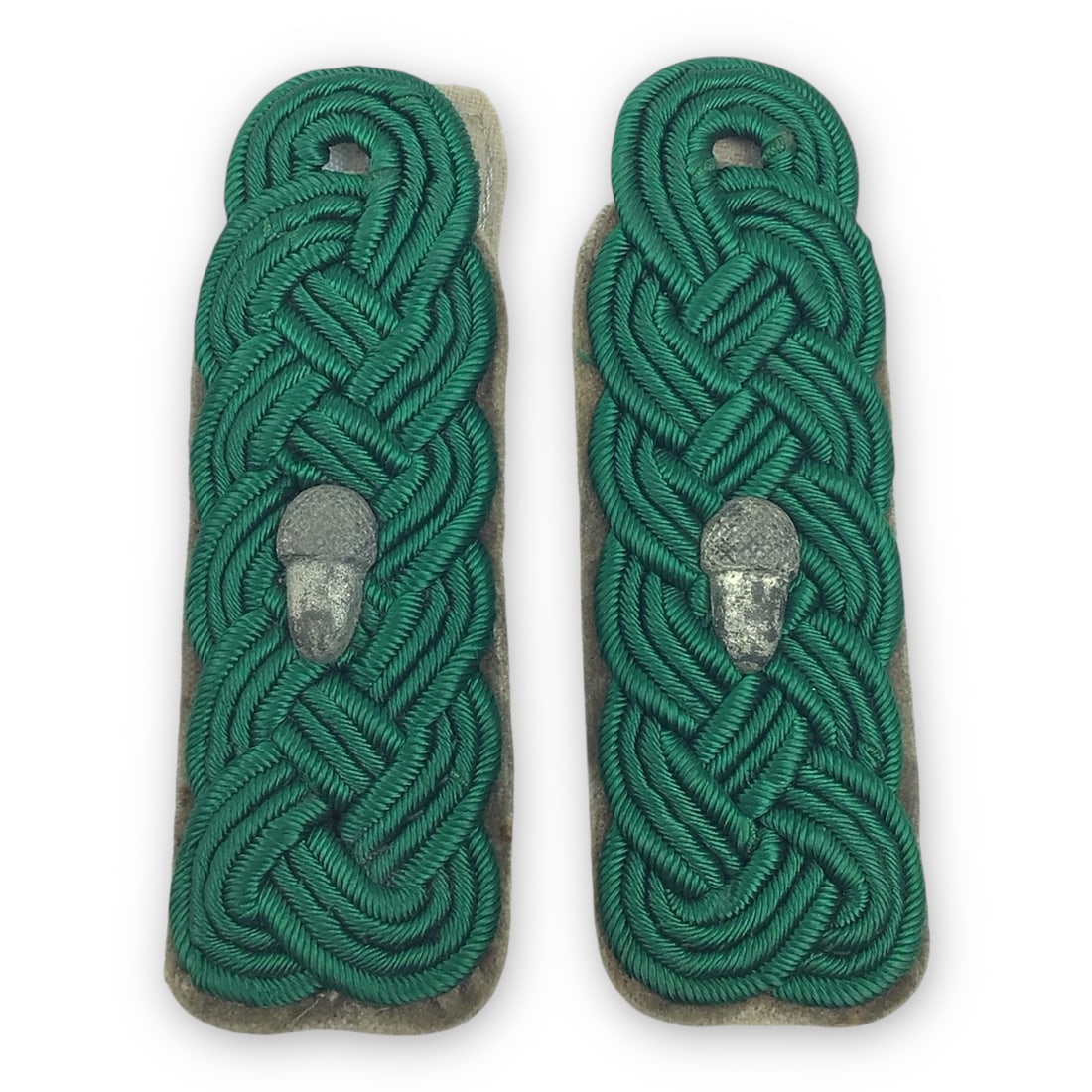 German Landforstmeister (Chief Forest Ranger) Shoulder Boards - Silver Acorns | German WW2: This is an original pair of WWII-era German Landforstmeister shoulder boards (Schulterstücke), the rank insignia for a Forestry Commissioner or Chief Forest Ranger in the Reich Forestry Service (