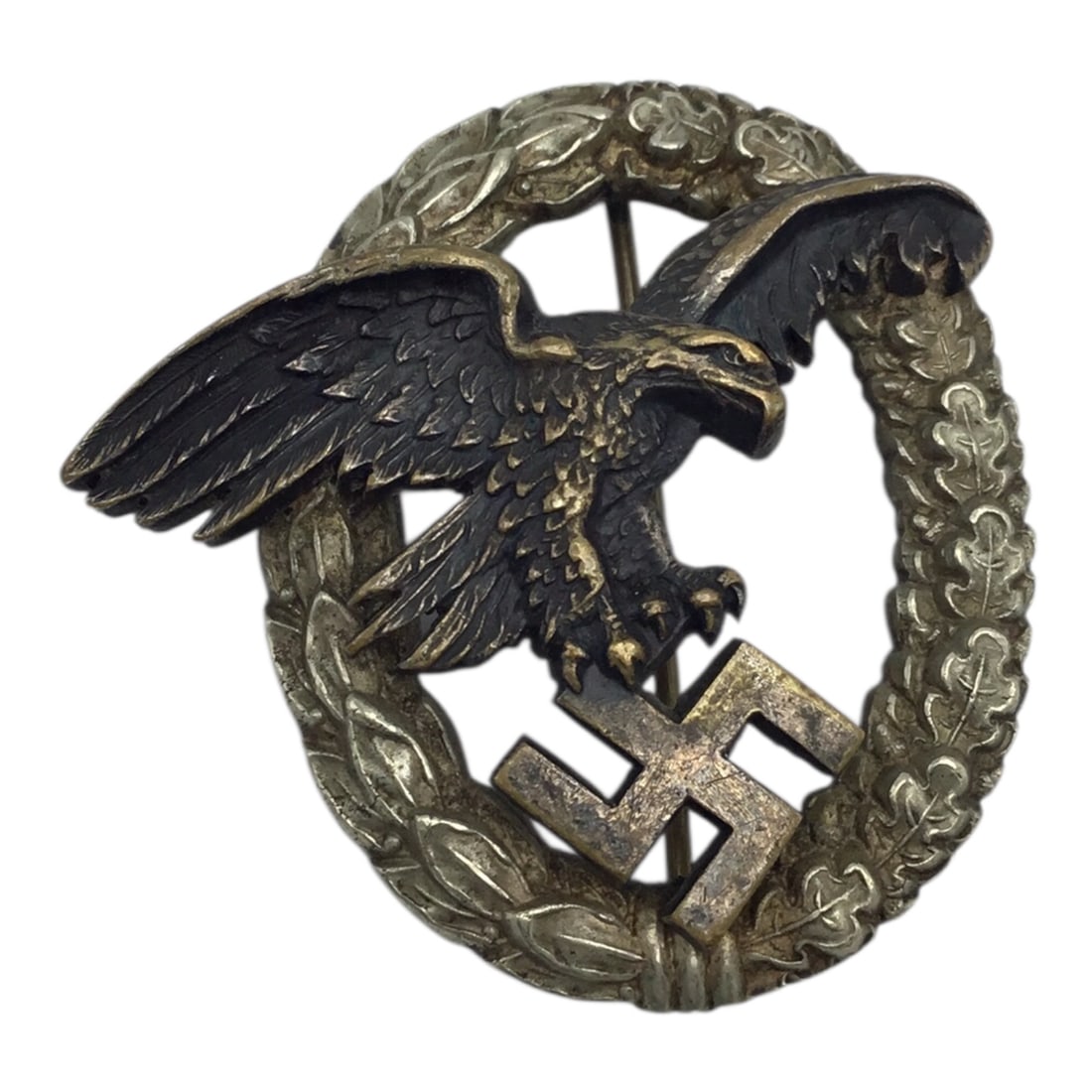 Luftwaffe Observer Badge by C.E. Juncker of Berlin. - Rare Maker - German WW2 Award: This outstanding German WWII Luftwaffe Observer Badge is a high-quality, two-piece tombak and nickel-silver example manufactured by C.E. Juncker of Berlin and remains in excellent condition. The obver