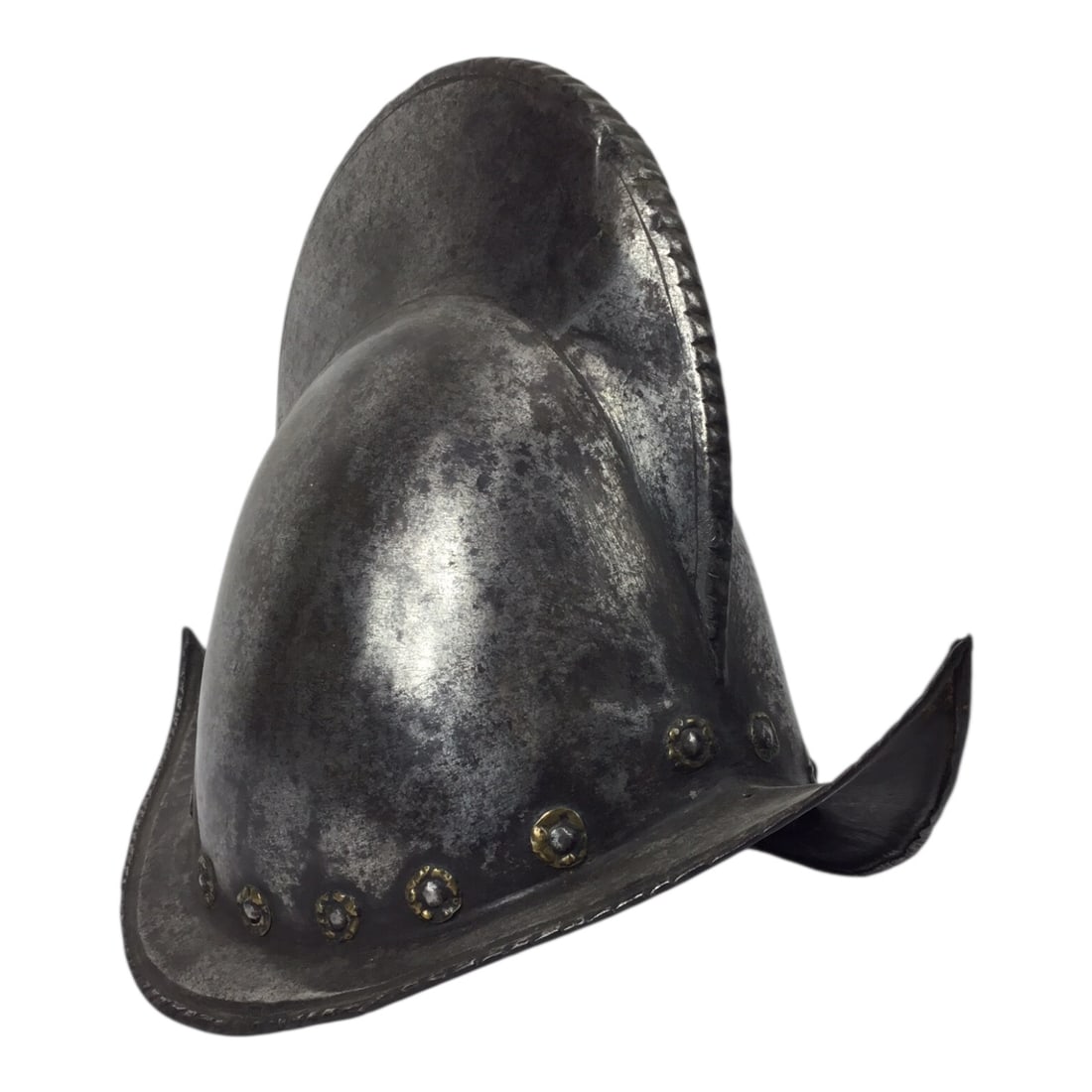 German High Comb Morion Helmet with Battle Damage Circa 16th to 17th Century from Peter Finer: This authentic German high comb morion helmet, dating to the late 16th or early 17th century, is a classic example of early modern European head protection. The helmet features a pronounced high comb 