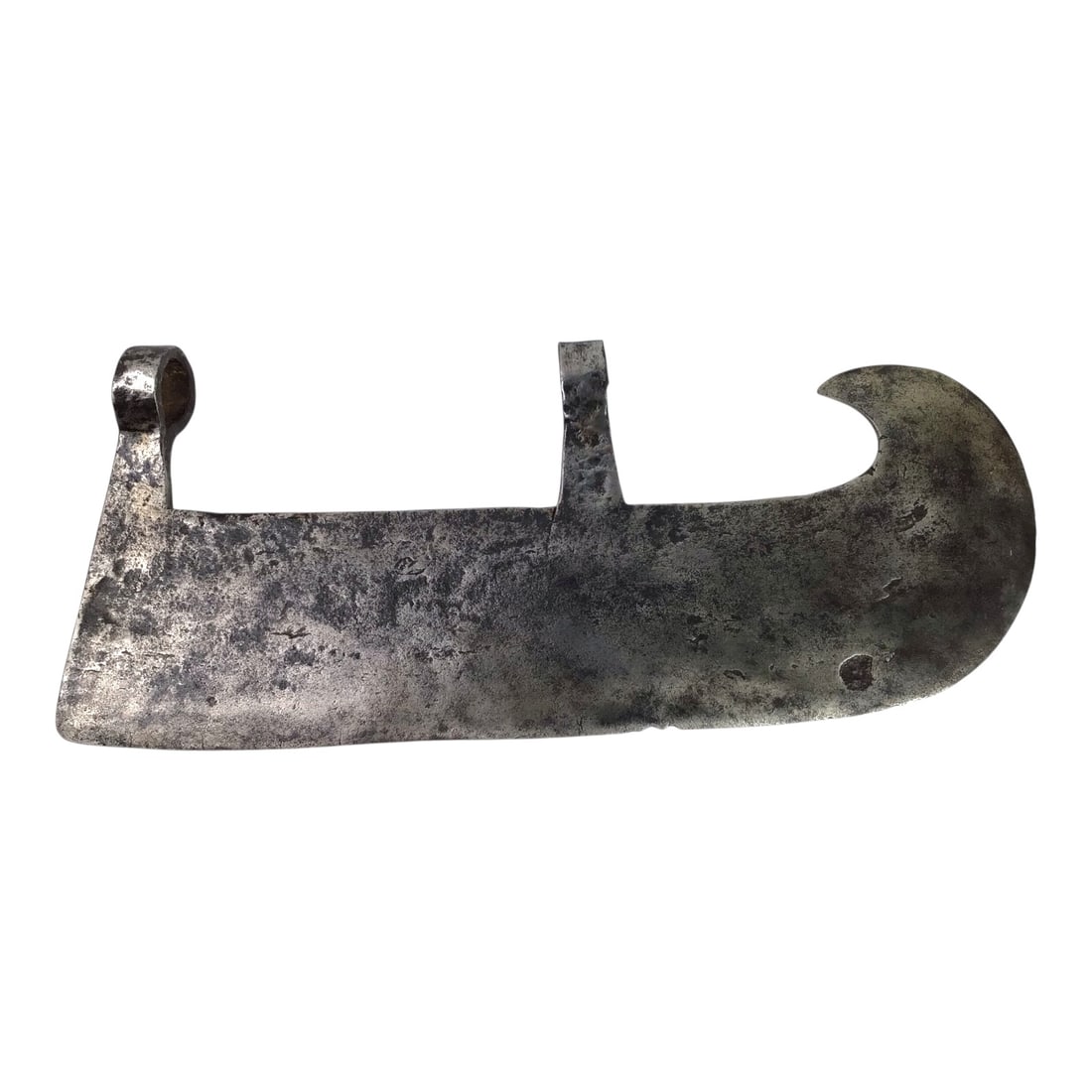 Massive French Medieval Halberd or Executioner's Axe 16th to 17th Century: This formidable French medieval halberd or executioner's axe, dating to the 16th to 17th century, is an exceptionally large and heavy example of early European polearms. The iron head exhibits bold pr