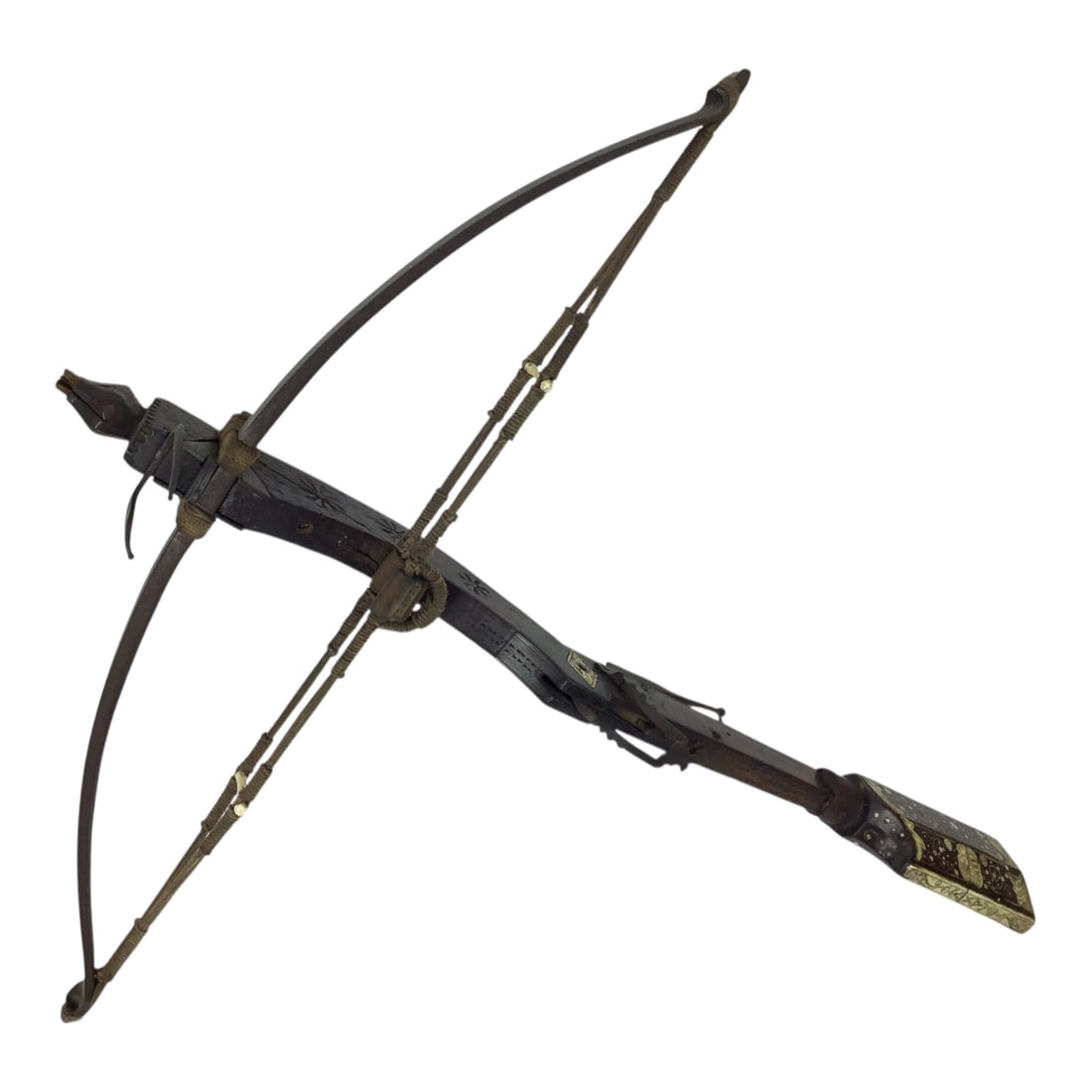 Extremely Rare German Incendiary Crossbow with Steel Bow & Goat’s Foot Lever, circa 1600–1700: This extremely rare German incendiary crossbow, dating to circa 1600–1700, represents one of the most specialized and elusive forms of late medieval and early modern projectile weaponry. Constructed