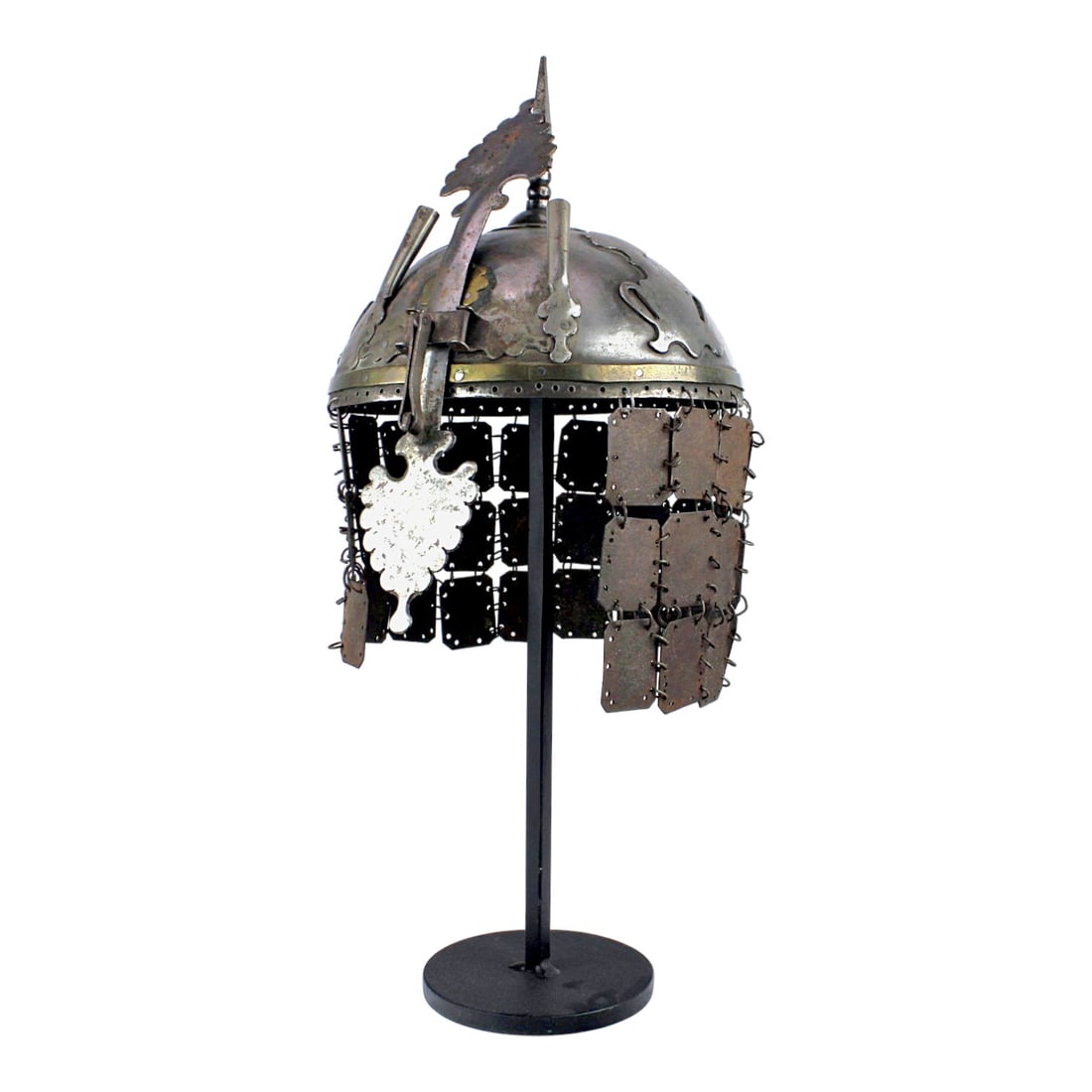 Incredible Persian Kulah Khud Helmet with Chain Mail, 18th-19th Century: This exceptional Persian Kulah Khud helmet dates to the late 18th to early 19th century and represents one of the finest and most visually striking forms of Islamic armor. Constructed in the classic d