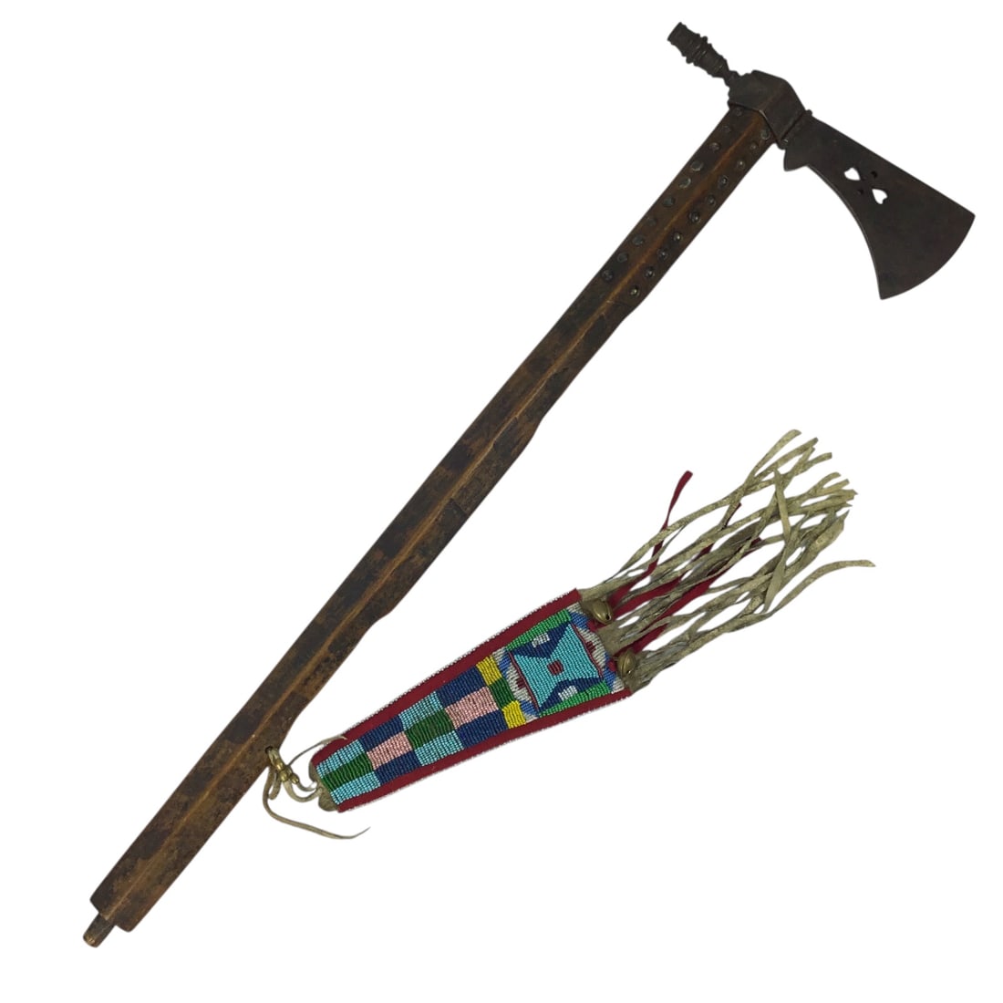 Native American Trade Peace Pipe Tomahawk with Gun Barrel Bowl and Beaded Fringe (1 of 19)