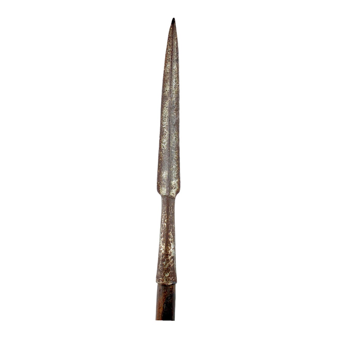 American Revolutionary War Pike with Greek-Style Spear Head, Fort Ticonderoga Provenance: This American Revolutionary War era pike features a distinctive 12 inch Greek-style spear head mounted on a 58 inch wooden pole, giving the piece an overall length of approximately 70 inch