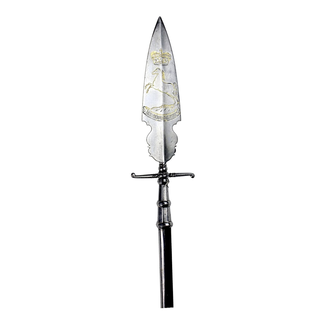 BEAUTIFUL German Brunswick Commissioned Officer's Spontoon | American Revolutionary War era 18th c.: This exceptional American Revolutionary War era 18th-century German Brunswick commissioned officer’s spontoon is an amazingly decorated polearm and a museum-quality artifact of rank, command, and mi