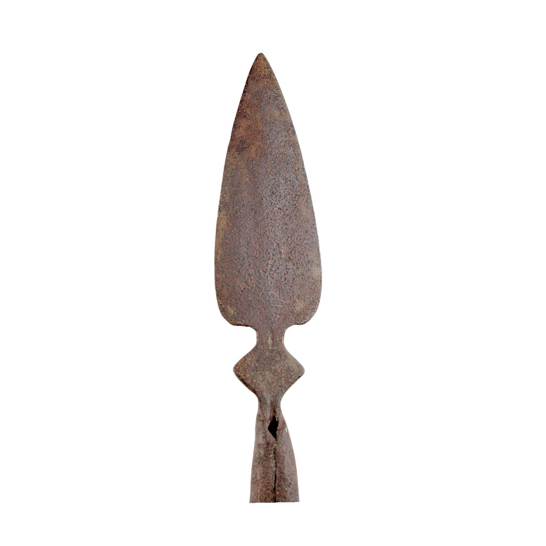 American Revolutionary War Era Spontoon with Large Original Metal Butt Cone: This American Revolution and earlier era spontoon is a strong 18th-century polearm mounted on a wood pole, possibly period, and retaining an impressive original long metal butt cone. The piece measure