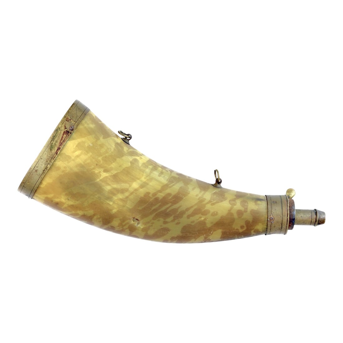 Vintage 19th Century Powder & Shot Flask with Horn Body and Brass Fittings (1 of 5)
