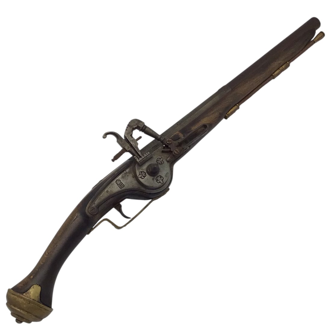 Victorian In the Style of a 16th - 17thC Wheel Lock Pistol | 17th Century Style Decorative Arm: This Victorian-era wheel-lock pistol is a finely made 19th century decorative or non-firing piece executed in the style of 17th century cavalry pistols. Measuring approximately 24 1/2 inches overall, 
