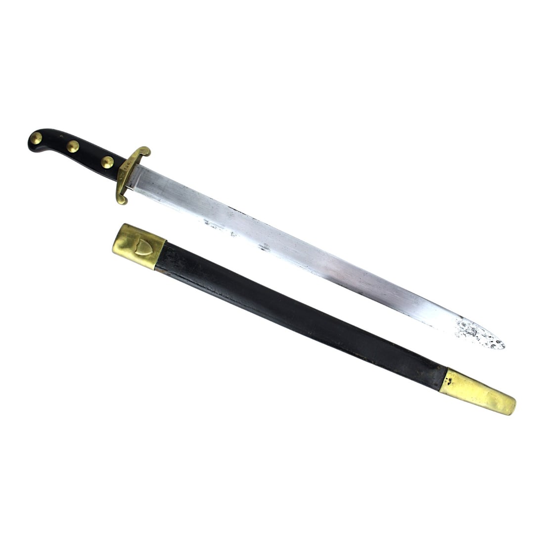 "King's Infantry" Swiss Gladius Model 1842 Weidmesser pour Scharfshuten w/ Rare Original Scabbard: This rare Swiss Model 1842 Weidmesser pour Scharfschützen is a gladius-form short sword complete with its original matching scabbard. The blade is marked “A. BRAST AARAU”, and the sword and s