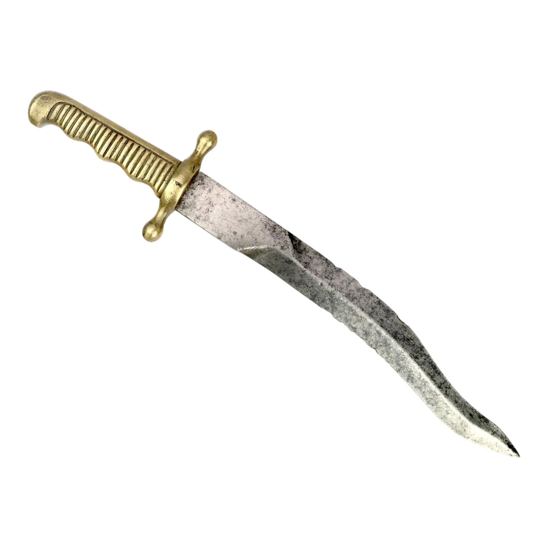 Rare Spanish Navy Model 1861 Boarding Knife, Kris-Style Blade, Possibly No. 1!: This rare Spanish Navy Model 1861 boarding knife, or cuchillo de abordaje, is a dramatic double-edged naval fighting knife with a kris-style flaming blade. The hilt is stamped with the number 1, w