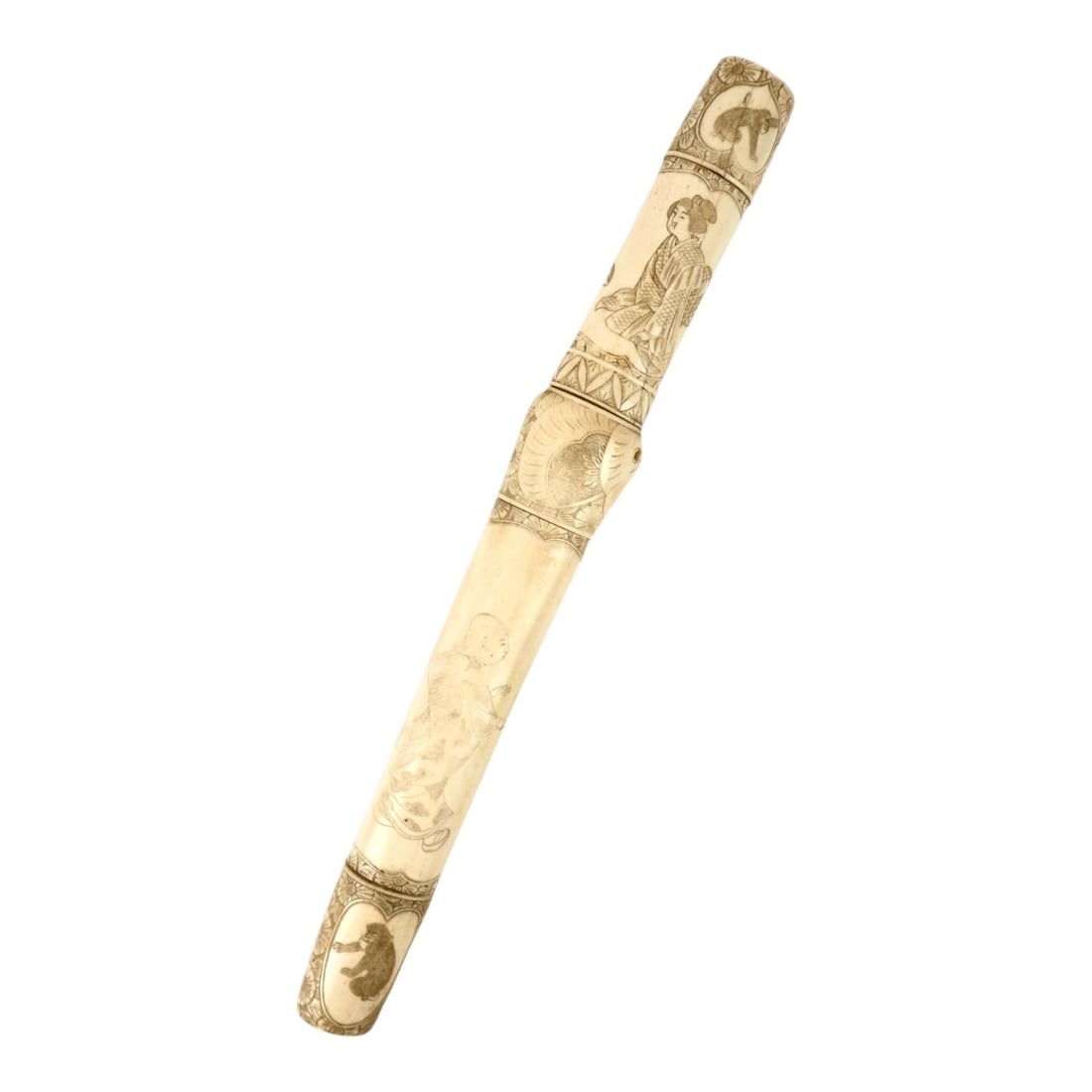 Japanese Decorative Scrimshaw-Style Tanto with Bone Carved Mounts (1 of 16)