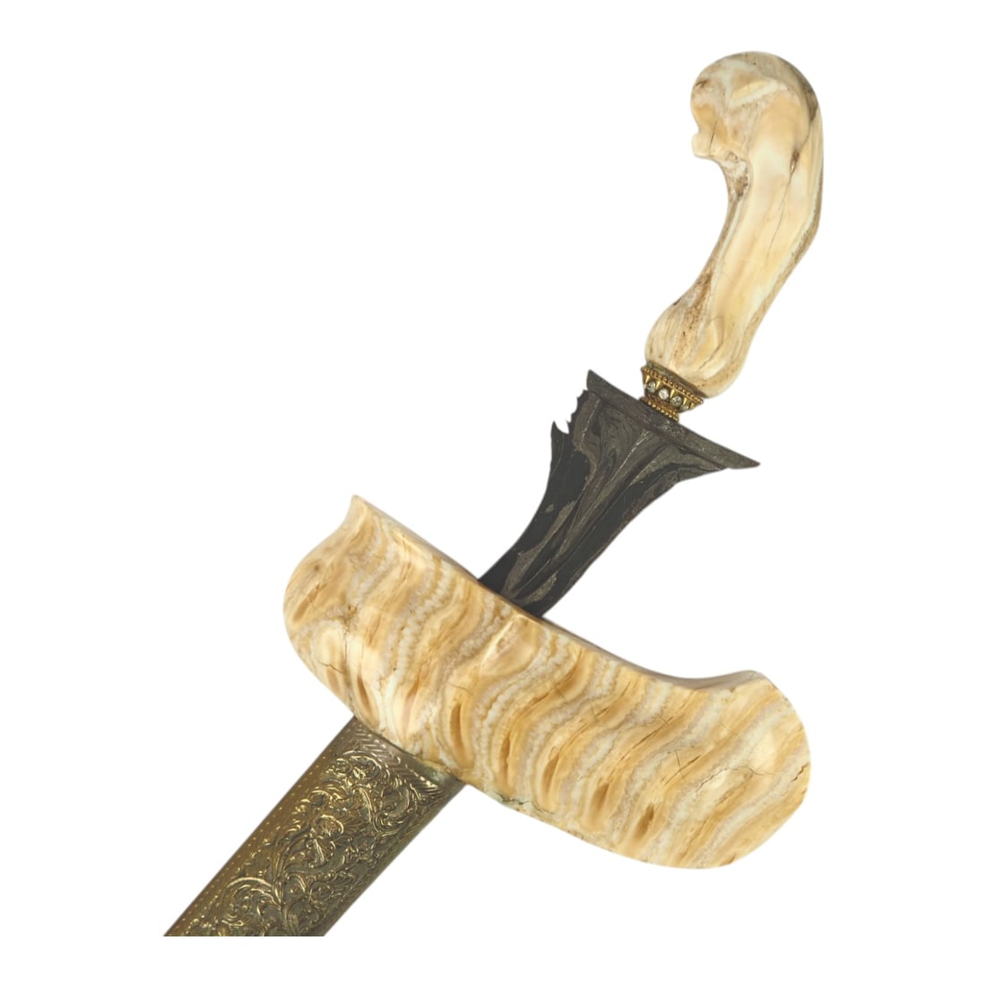 Indonesian Surakarta Javanese Keris with Fossil Mammoth Tooth Mounts & Damascus Blade (1 of 12)