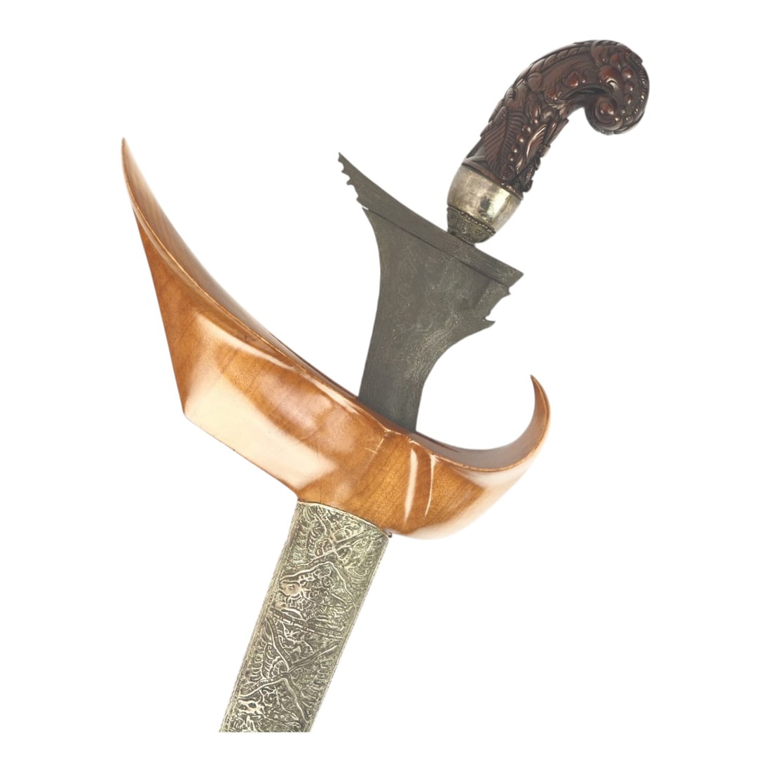 Indonesian Javanese 18th-19th Century Keris Kris with Silvered Two-Sided Sheath (1 of 13)