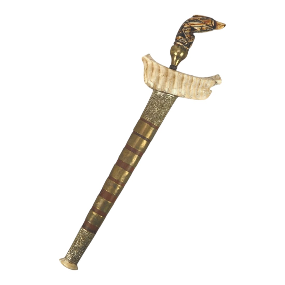 Indonesian Sumatra Keris with Fossil Mammoth Tooth Mounts & Early Gold-Decorated Blade (1 of 8)