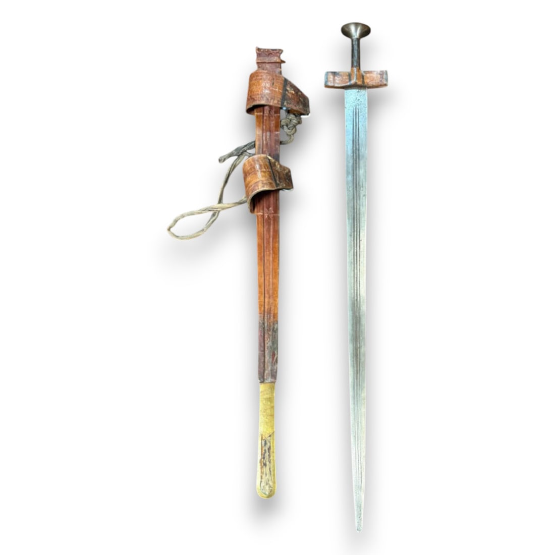 Late 19th C. Sudanese Kaskara Sword with Wooden Scabbard, Suspension Mounts & Cord (1 of 1)