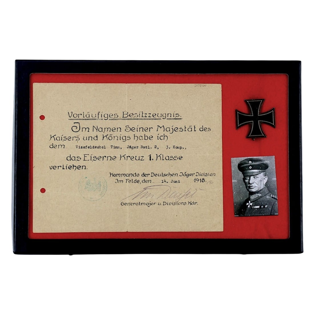 German WWI Iron Cross 1st Class Grouping with Named Award Document, Johannes von Dassel Signed (1 of 6)