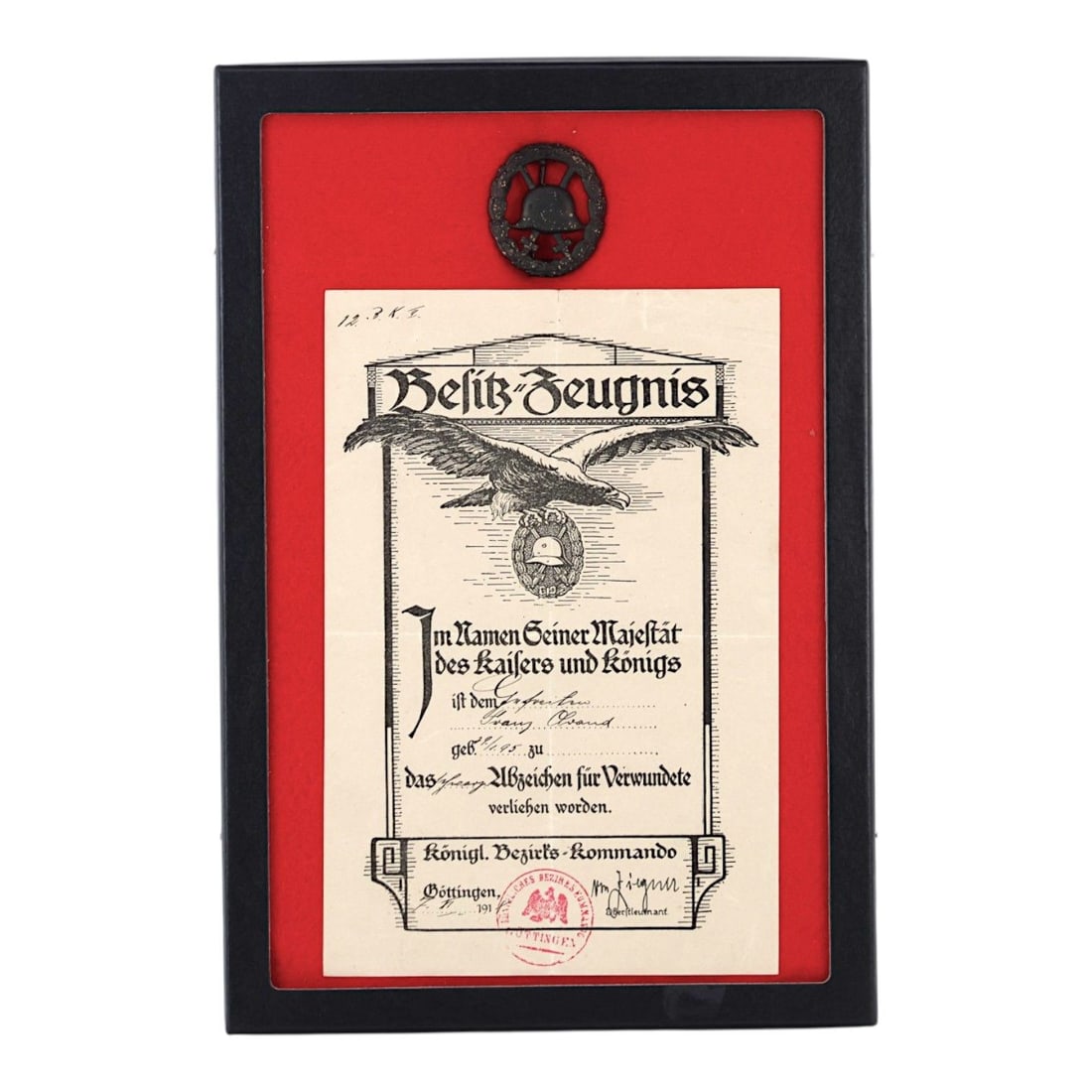 German WWI Black Wound Badge Grouping with Original Award Document | Gefreiter Franz Olvand (1 of 6)