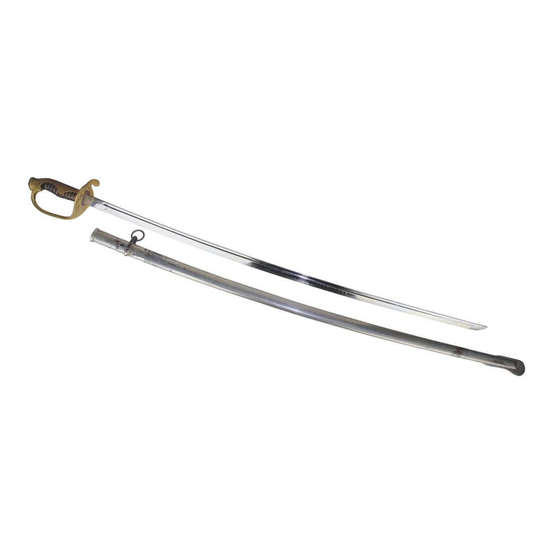 Japanese WWI-WWII Army Cavalry Officer’s Sword with Active Temper Line: This antique Japanese Army cavalry officer’s sword dates to the World War I to World War II era and features an active temper line. The sword measures approximately 37 1/2 inches overall, with a 31 