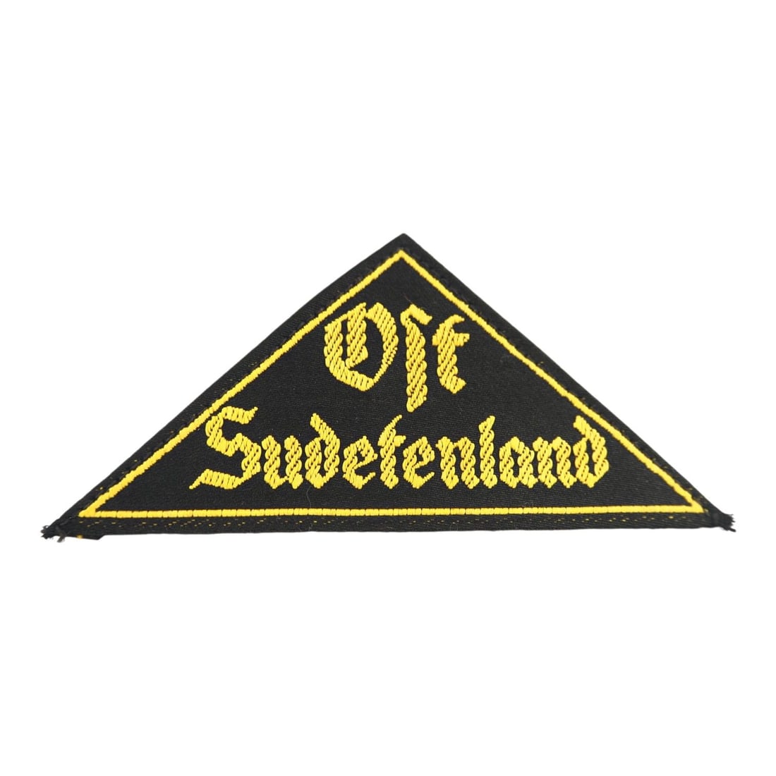 German WW2 Hitler Youth Ost Sudetenland District Triangle with RZM Tag: This original German WWII Hitler Youth Ost Sudetenland district triangle retains its RZM tag, making it a highly desirable and well-attributed uniform insignia piece. The triangle identifies the weare