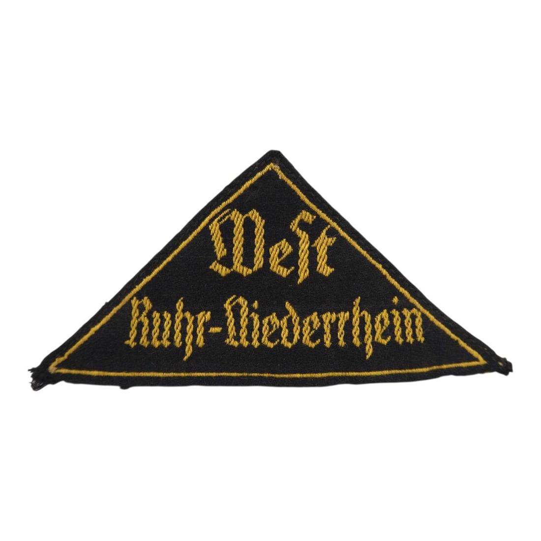German Hitler Youth West Ruhr-Diedenhofen District Triangle: This original German Hitler Youth West Ruhr-Diedenhofen district triangle is a regional uniform insignia piece identifying the wearer’s affiliation within the Hitler Youth organizational structure. 